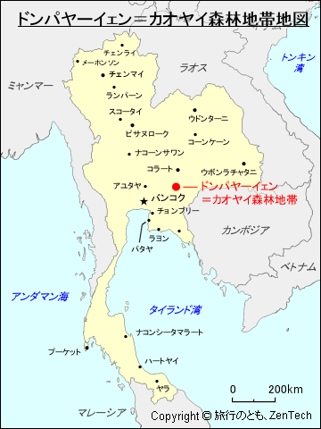 ドンパヤーイェン＝カオヤイ森林地帯地図