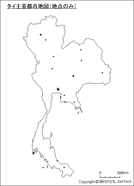 タイ主要都市地図（地点のみ）