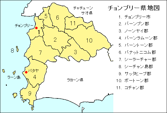 チョンブリー県地図