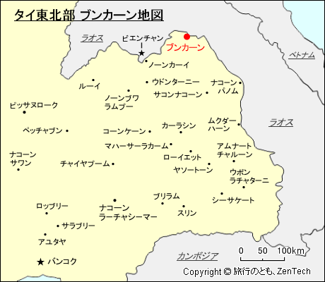 タイ東北部 ブンカーン地図