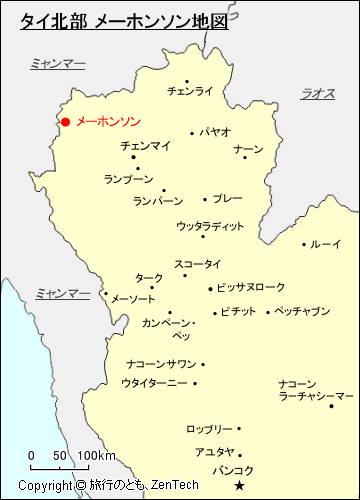 タイ北部 メーホンソン地図