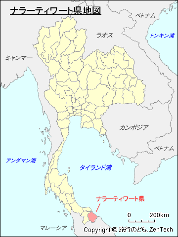 タイ王国ナラーティワート県地図