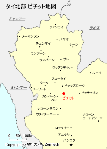 タイ北部、ピチット地図