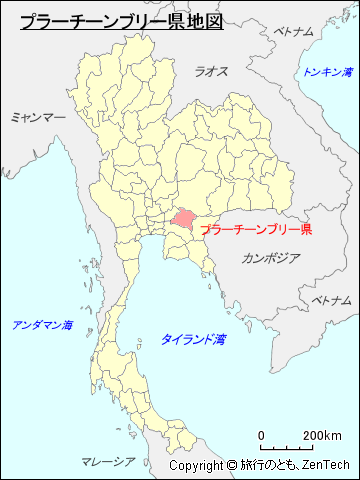 タイ王国プラーチーンブリー県地図
