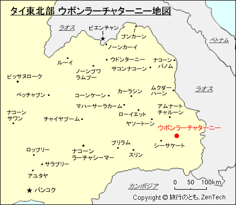 タイ東北部 ウボンラーチャターニー地図