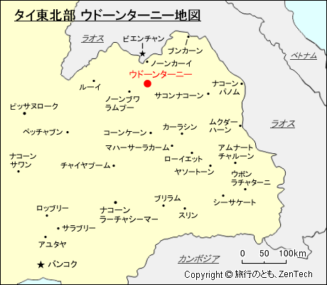 タイ東北部 ウドーンターニー地図