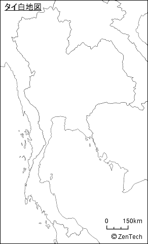 タイ白地図(国境線入り)、中サイズ