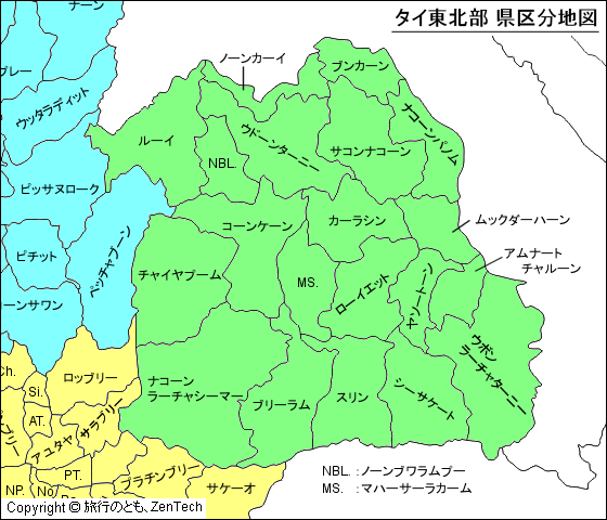 タイ東北部 県区分地図