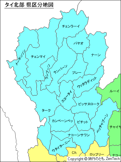 タイ北部の県区分地図