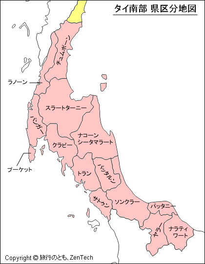 タイ南部 県区分地図