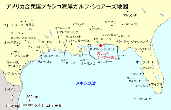 アメリカ合衆国メキシコ湾岸ガルフ・ショアーズ地図