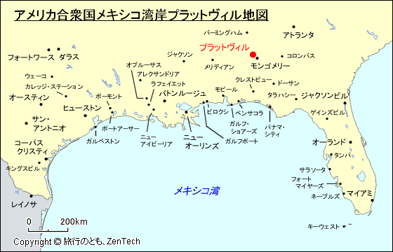 アメリカ合衆国メキシコ湾岸プラットヴィル地図