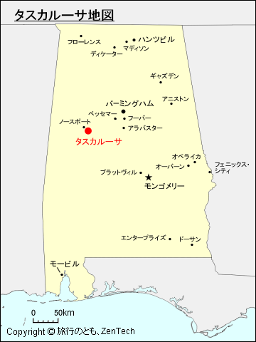アラバマ州におけるタスカルーサ地図