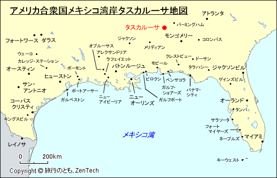 アメリカ合衆国メキシコ湾岸タスカルーサ地図