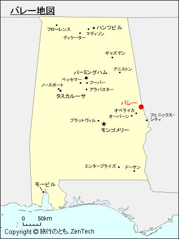 アラバマ州におけるバレー地図