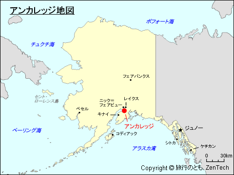アラスカ州におけるアンカレッジ地図