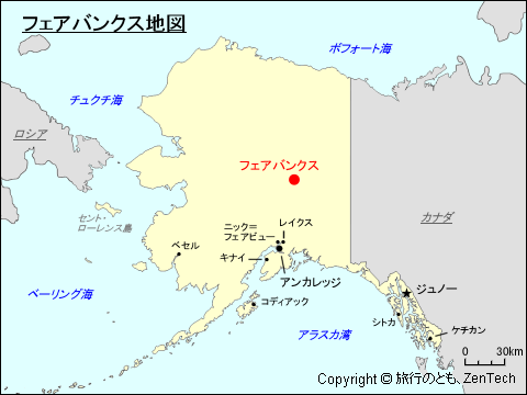 アラスカ州におけるフェアバンクス地図