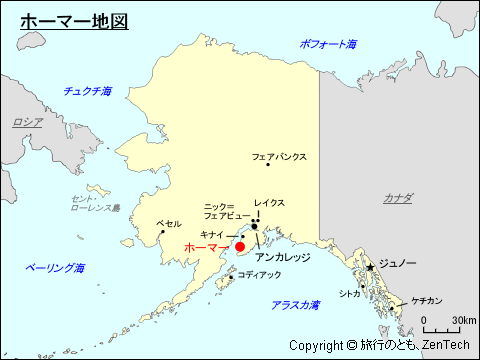 アラスカ州におけるホーマー地図