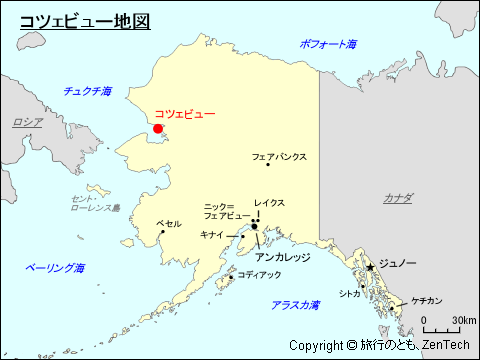 アラスカ州におけるコツェビュー地図