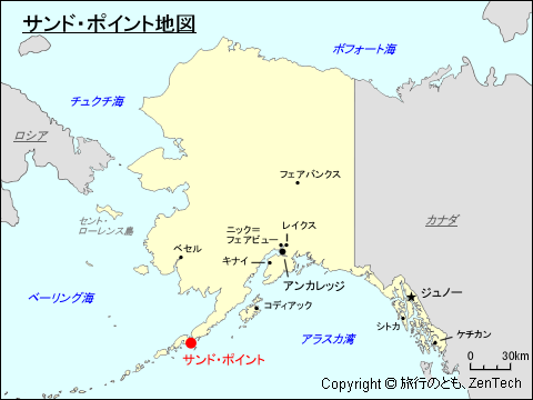 アラスカ州におけるサンド・ポイント地図