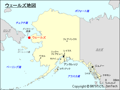 アラスカ州におけるウェールズ地図