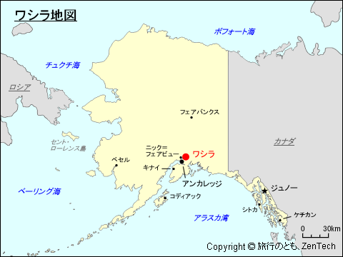 アラスカ州におけるワシラ地図