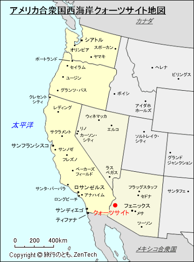 アメリカ合衆国西海岸クォーツサイト地図