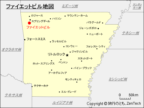 アーカンソー州におけるファイエットビル地図