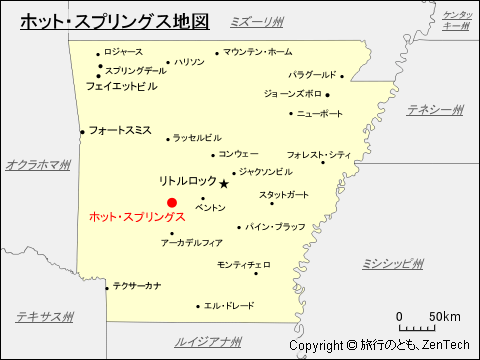 アーカンソー州におけるホット・スプリングス地図