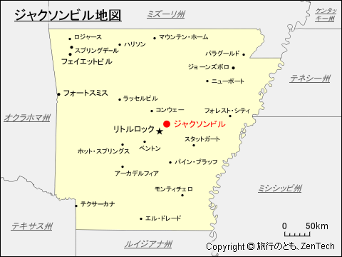 アーカンソー州におけるジャクソンビル地図