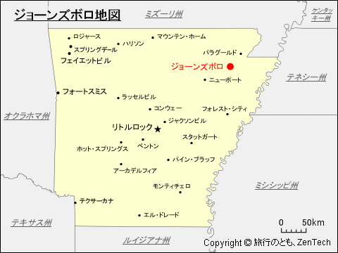 アーカンソー州におけるジョーンズボロ地図