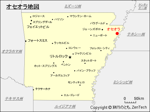 アーカンソー州におけるオセオラ地図