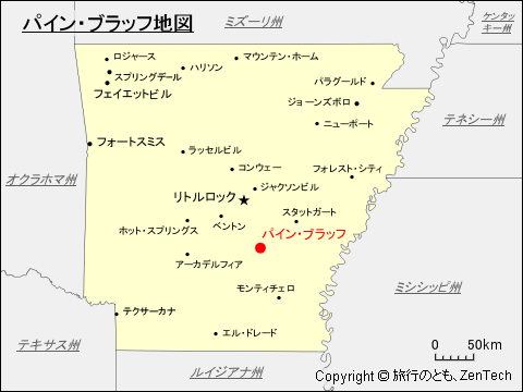 アーカンソー州におけるパイン・ブラッフ地図