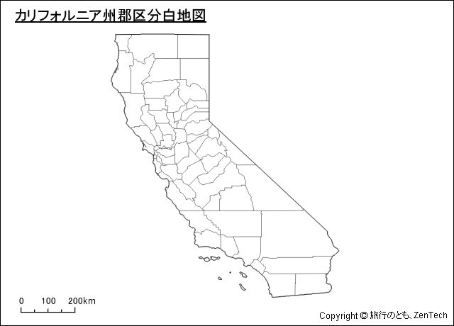 カリフォルニア州郡区分白地図