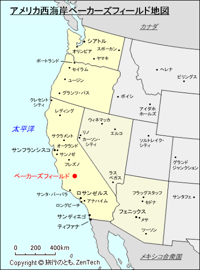 アメリカ合衆国西海岸ベーカーズフィールド地図