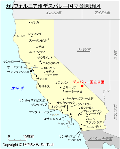 カリフォルニア州デスバレー国立公園地図