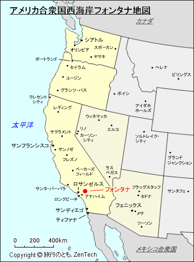 アメリカ合衆国西海岸フォンタナ地図