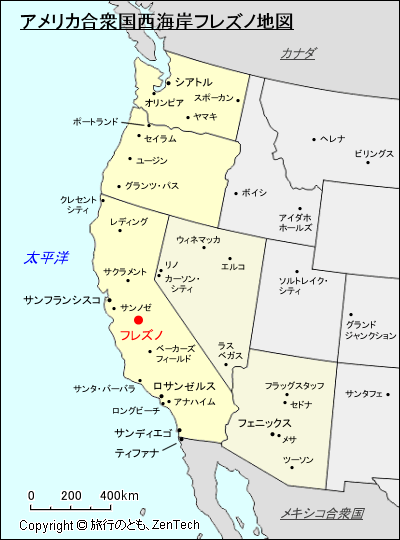 アメリカ合衆国西海岸フレズノ地図