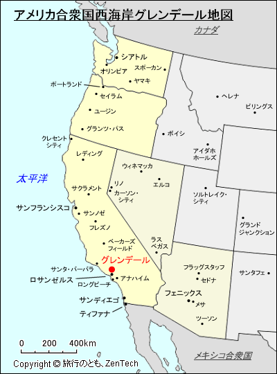 アメリカ合衆国西海岸グレンデール地図