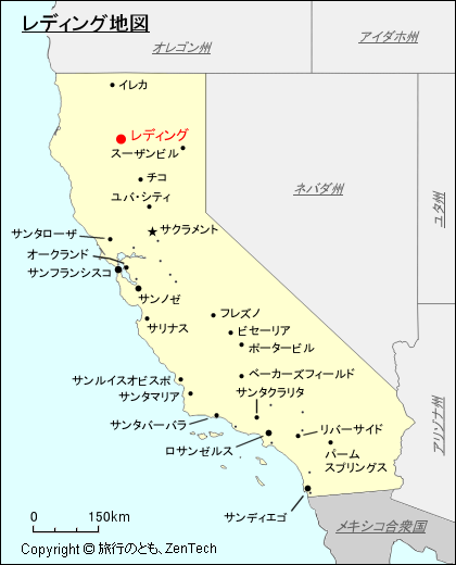 カリフォルニア州レディング地図