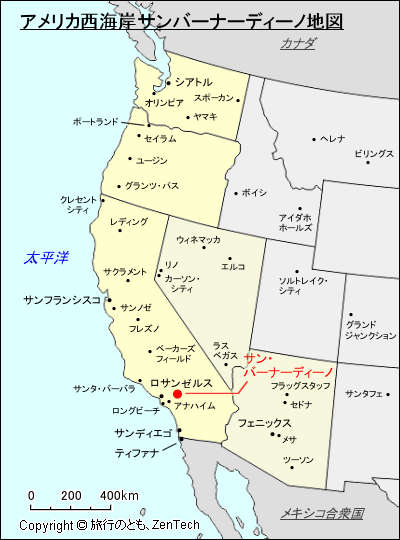 アメリカ合衆国西海岸サンバーナーディーノ地図