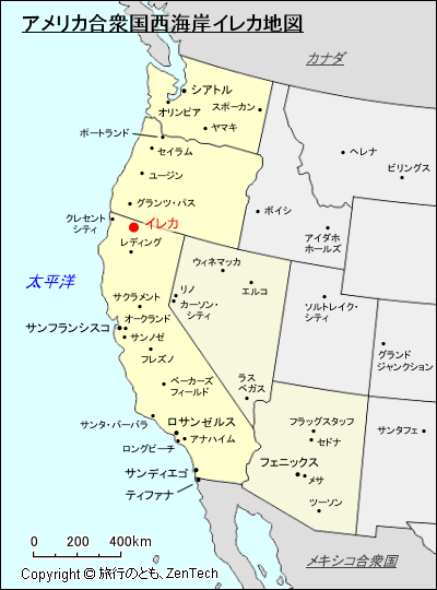 アメリカ合衆国西海岸イレカ地図