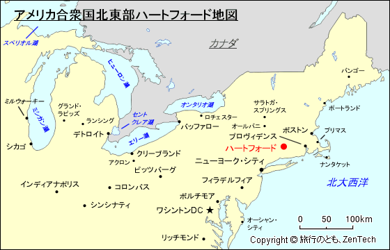 アメリカ合衆国北東部ハートフォード地図