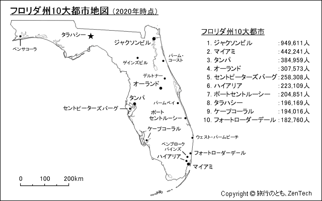 フロリダ州10大都市地図