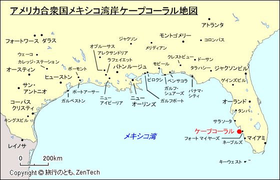 アメリカ合衆国メキシコ湾岸ケープコーラル地図