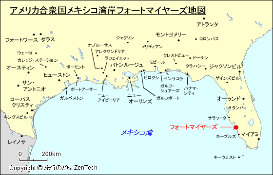 アメリカ合衆国メキシコ湾岸フォートマイヤーズ地図