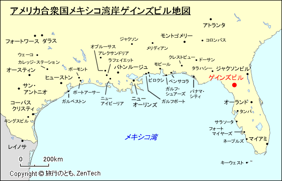 アメリカ合衆国メキシコ湾岸ゲインズビル地図