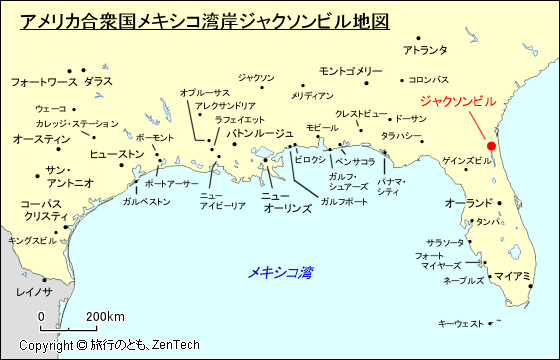 アメリカ合衆国メキシコ湾岸ジャクソンビル地図