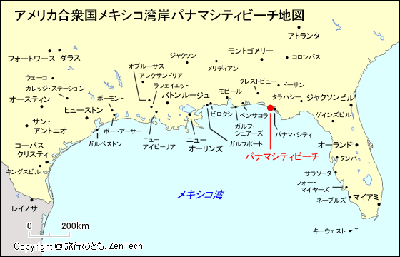 アメリカ合衆国メキシコ湾岸パナマシティビーチ地図