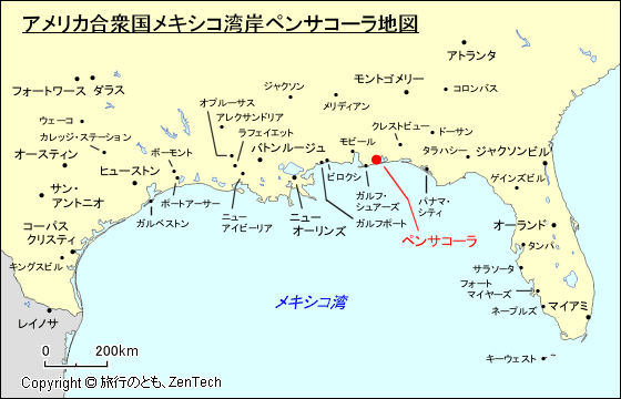 アメリカ合衆国メキシコ湾岸ペンサコーラ地図